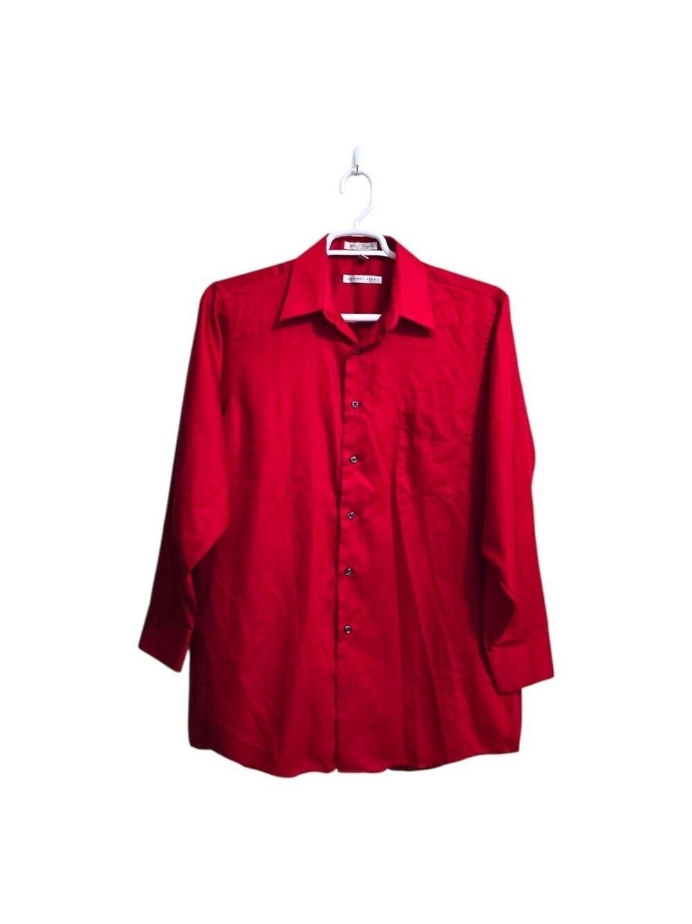 Geoffrey Beene Red Sateen Wrinkle Free Button Down Shirt Sz L
